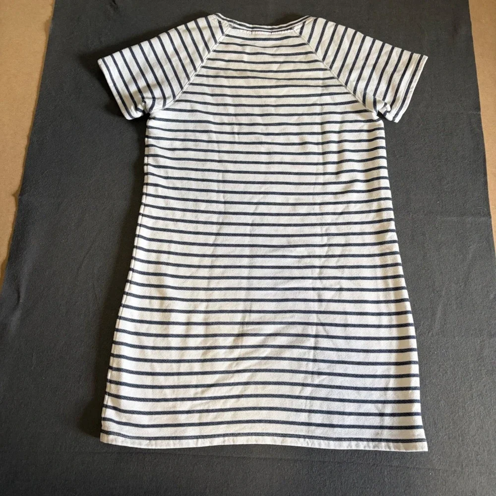J. Crew Striped T-Shirt Dress Womens M White Navy Blue Prep Boat Core Classic